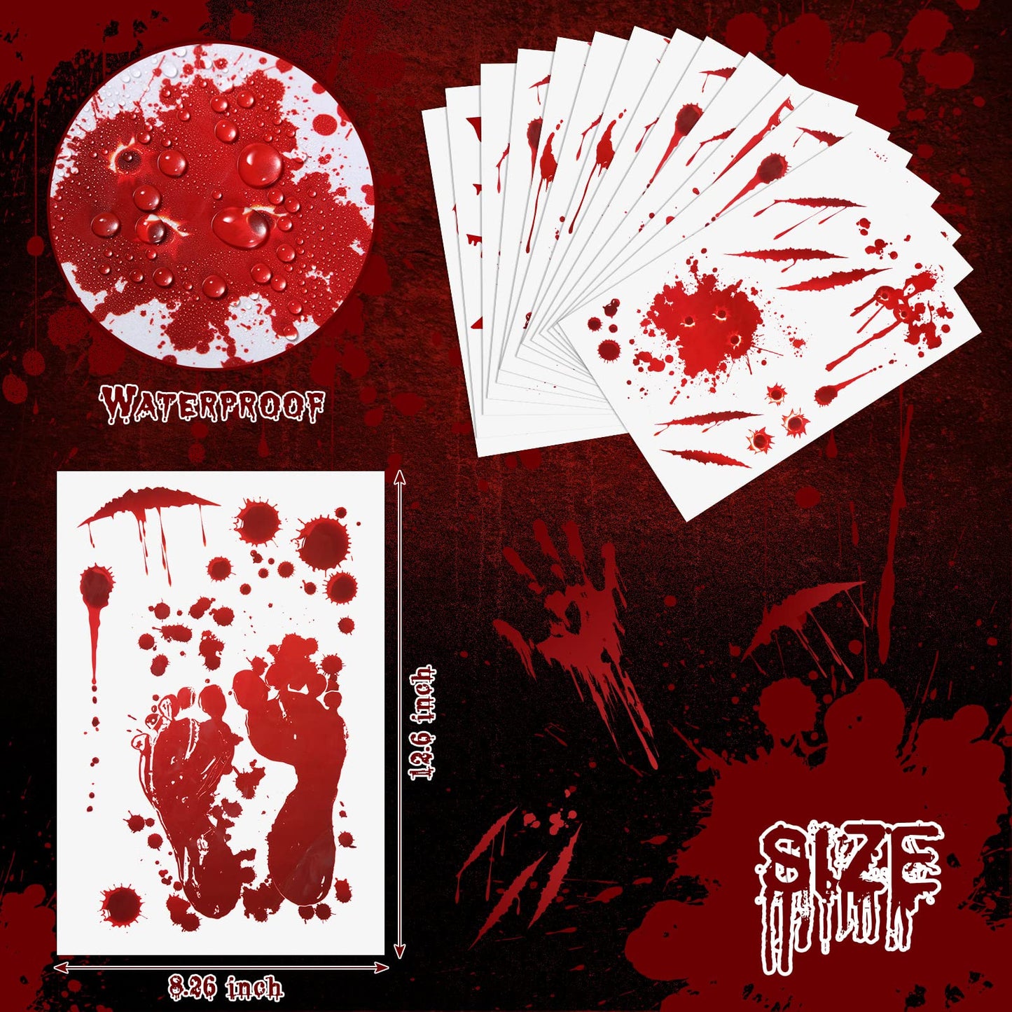 Frienda 11 Sheets Halloween Blood Car Decal Halloween Car Accessories Self-Adhesive Bloody Stickers Decor for Headlights Windows Headlamps Taillights(Palm Style,11 Sheet)