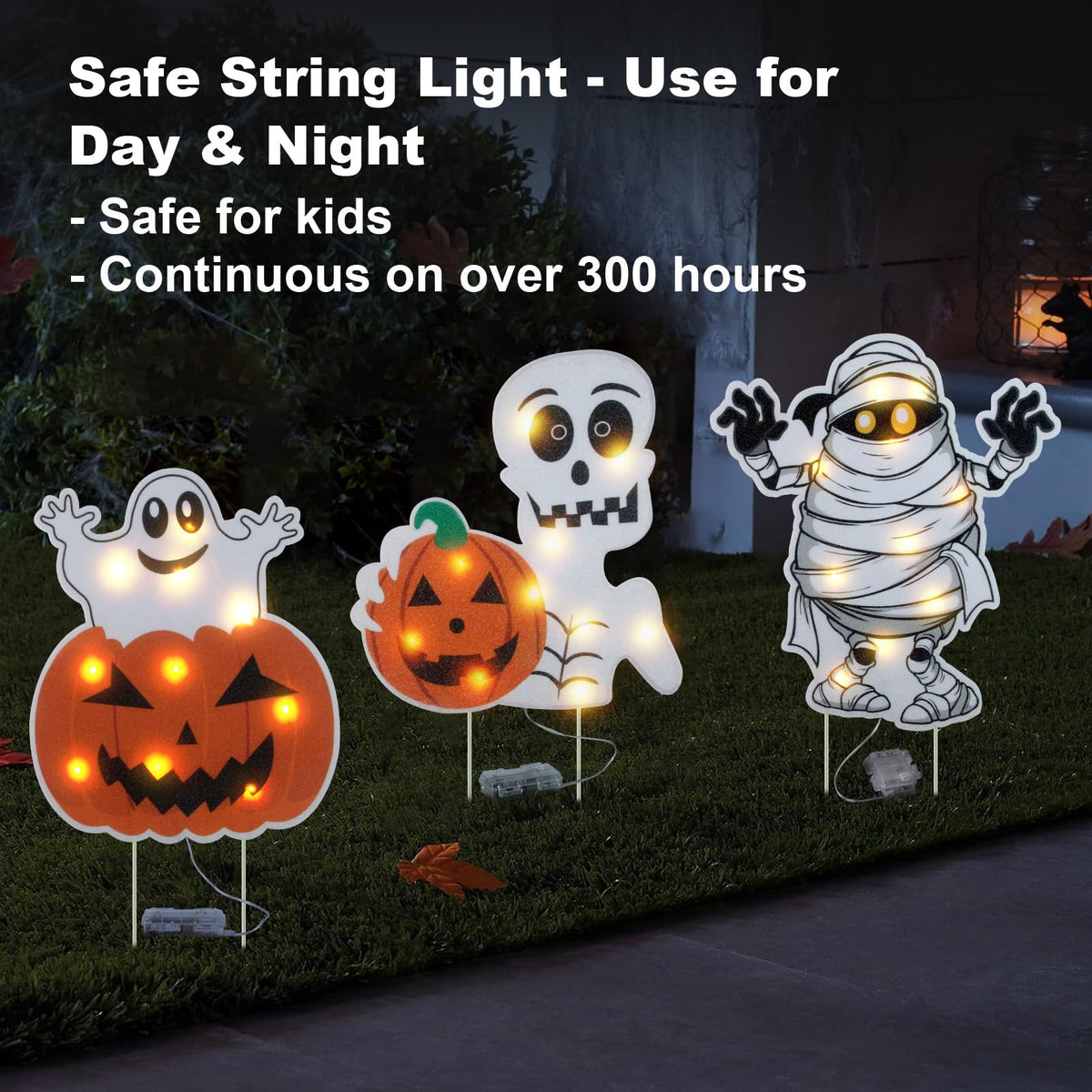 Lighted Yard Signs for Halloween Props Yard Stakes Light Up Pumpkin Ghost Yard Sign with Stakes for Halloween Decorations Outdoor Lawn Decor Yard Decorations - 3PCS