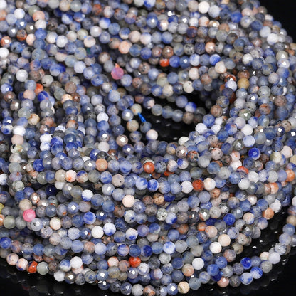 Song Xi 180pcs 2mm Natural New Blue Sodalite Gemstone Beads Faceted Round Loose Stone Beads for Jewelry Making (1 Strand)