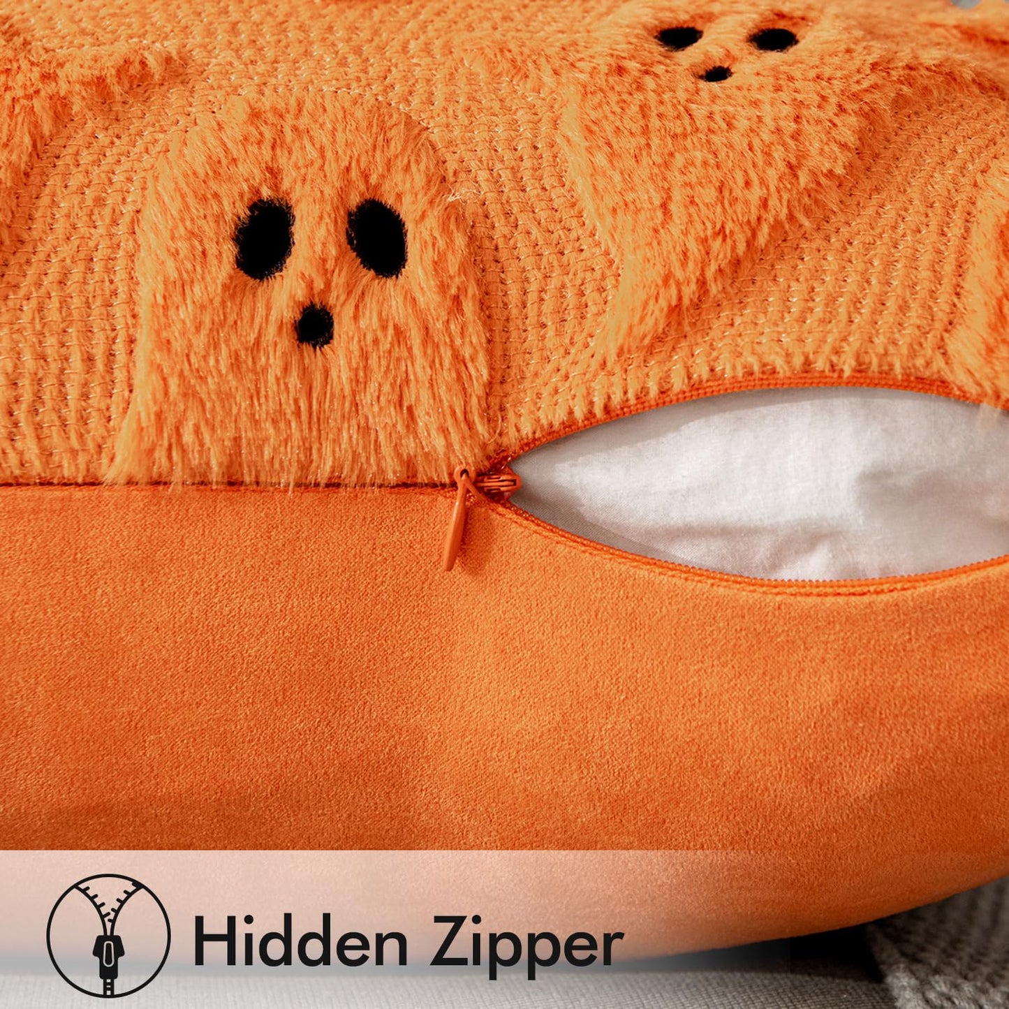 MIULEE Halloween Pillow Covers Cute Ghost Spooky Throw Pillows Set of 2 Soft Plush Faux Fur Fall Decorative Cushion Covers for Couch Sofa Bed Porch Living Room Autumn Decor 18x18 inch Orange