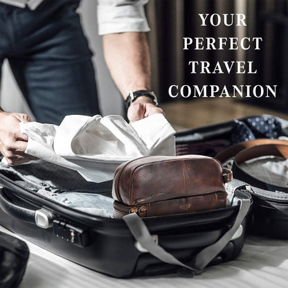 LushLuxeoria Premium Handmade Leather Toiletry Bags for Men and Women, Genuine Leather Dopp Kit and Shaving Bag for Men, Travel Cosmetic Bag for Women's and Men's, Retro - Cognac
