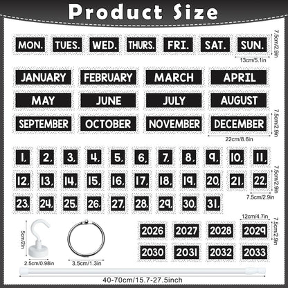 Magnetic Black and White Flip Calendar Bulletin Board Set, 60 Calendar Cards with Adjustable Magnetic Rod, Polka Dot Classroom Calendar Date Cards Set for Class Whiteboard Decor Back to School Teacher Supplies
