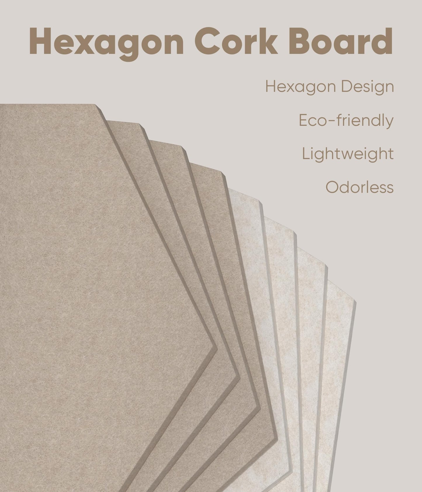 Toptople 12 Inch Large Hexagon Cork Board for Walls, 8 Pack Felt Bulletin Board Tiles, Pin Board with Push Pins for Office Photo and Note, Tan Mix