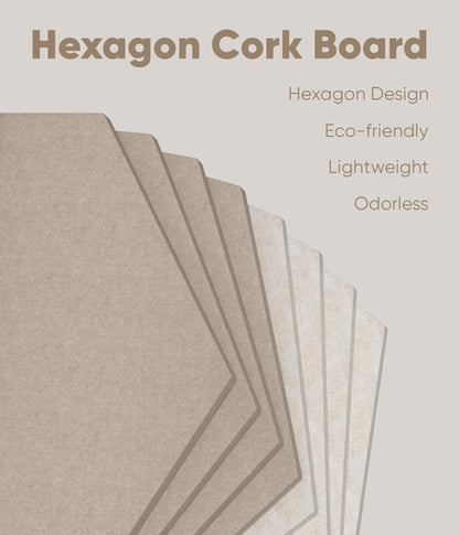 Toptople 12 Inch Large Hexagon Cork Board for Walls, 8 Pack Felt Bulletin Board Tiles, Pin Board with Push Pins for Office Photo and Note, Tan Mix