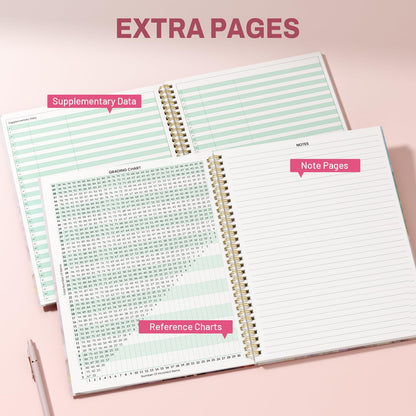 SUNEE Teacher Class Record Book for 9-10 weeks, 36 Names, 8.5x11 Inch, 104 Pages(52 Sheets), 100gsm Thick Paper, Larger Grade Recording up to 36 Students with Water-Resistant Plastic Cover,Pink Marble
