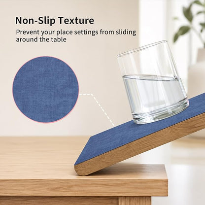 Maxpearl Faux Leather Placemats Set of 6 - Waterproof - Wipe Clean - Heat Resistant - Anti Slip Dining Table Place Mats, Suitable for Indoor & Outdoor Use, 17’’×12’’, Navy Blue