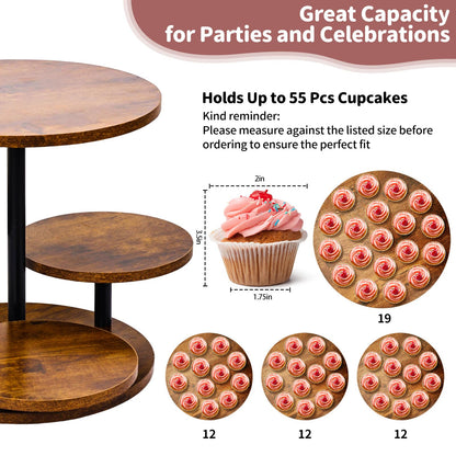 NANXITU 4 Tier Cupcake Tower Stands for 50 Cupcakes,360° Rotatable Round Cup Cake Stand with Tiered Tray,Farmhouse Wooden Dessert Table Display Stands for Wedding Birthday Baby Shower Tea Party