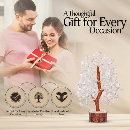 YATSKIA Clear Quartz Crystal Tree - Sculpture, Handmade 100% Natural Gemstones, Customizable, Home Decor, Feng Shui, Housewarming Gift