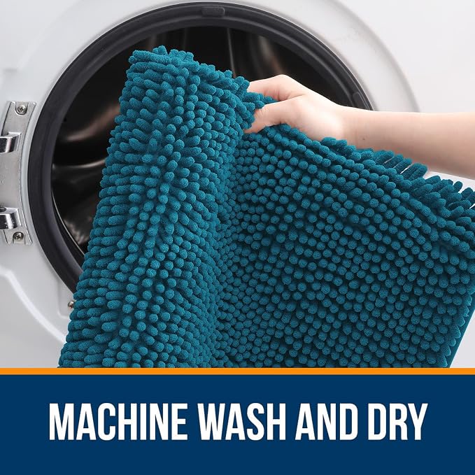 OLANLY Toilet Rugs U-Shaped 24x24, Extra Soft Absorbent Chenille Contour Bathroom Rugs for Toilet, Dry Quickly, Machine Washable, Non-Slip Bath Mat, Peacock Blue