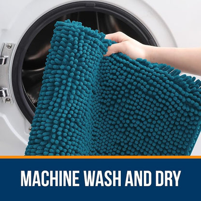 OLANLY Large Bathroom Rugs 44x32, Extra Soft Absorbent Chenille Bath Rugs, Rubber Backing Quick Dry, Machine Washable Bath Mats for Bathroom Floor, Tub and Shower, Home Decor Accessories, Peacock Blue