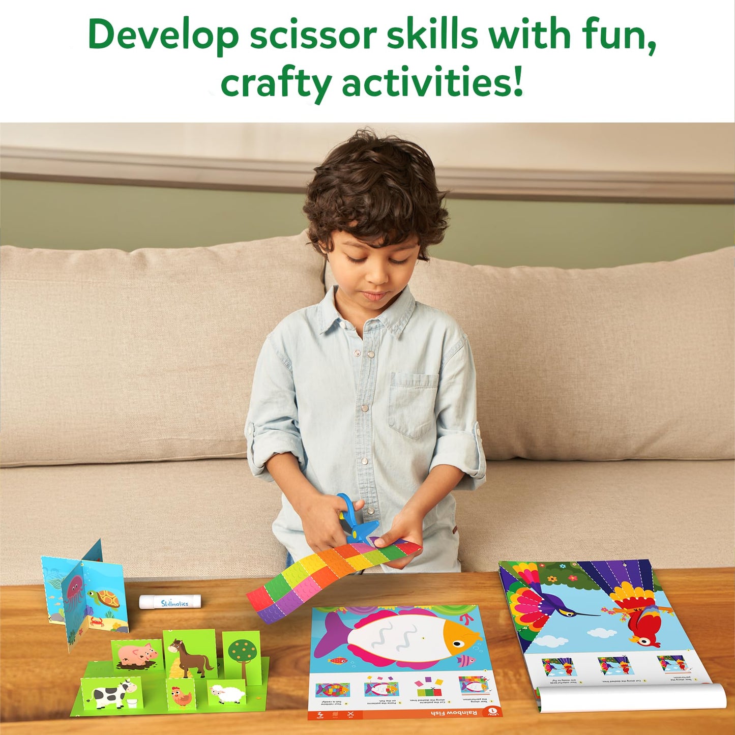 Skillmatics Scissor Skills Activity Book - Snip Snip Animals, 25 Fun Cutting & Creative Activities for Preschoolers, 2 Child-Safe Scissors, Felt Craft Kit, Gifts for Kids Ages 3, 4, 5, 6, 7