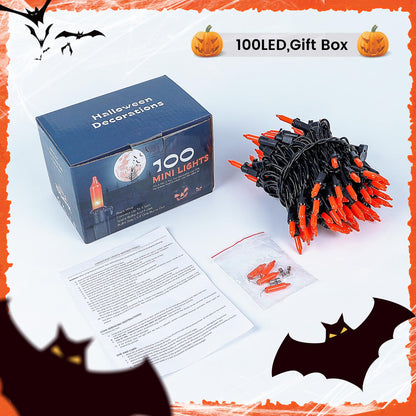 woohaha Outdoor Halloween Lights(23 Feet,100 Count)-Incandescent Orange Christmas Lights with Black Wire,Mini Orange String Lights Connectable for Patio,Garden,Tree,Party, Halloween Decoration