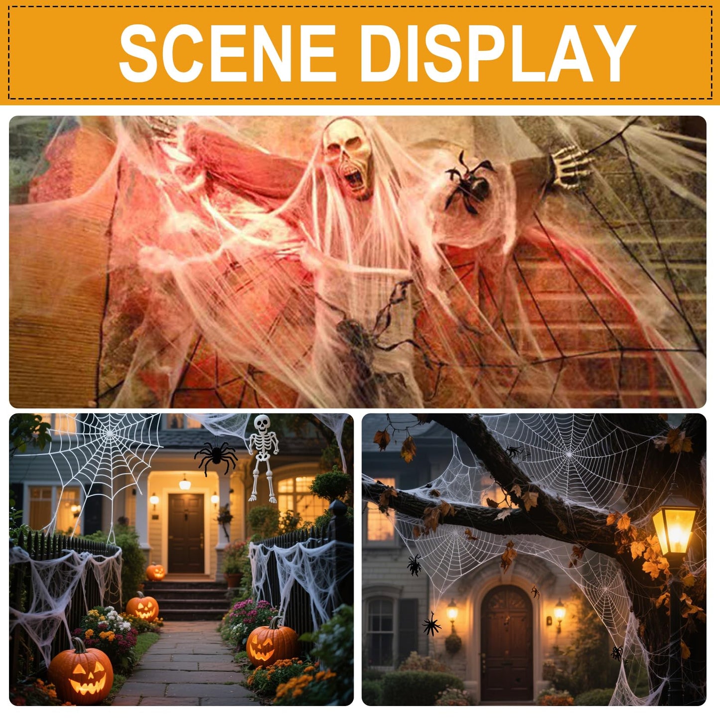 1200 sqft Halloween Spider Webs Decorations with 100 Extra Fake Spiders, Super Stretch Cobwebs for Halloween Indoor and Outdoor Party Supplies,Yard Haunted House Indoor Decor Supplies (0.66, Pounds)