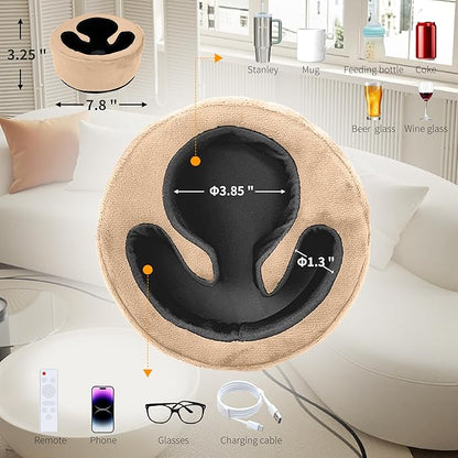 Xchouxer Couch Cup Holder Pillow, Sofa and Bed Organizer Caddy for Drinks, Remotes, Phones (Beige)