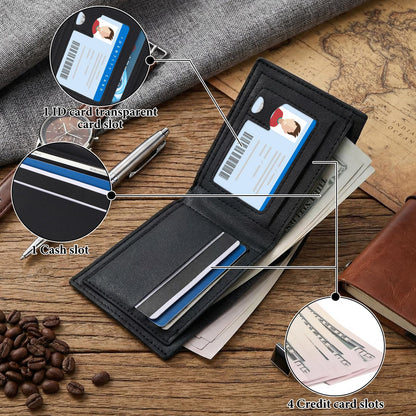 Frienda 12 Sets Fathers Day Black Leather Photo Wallet and Keychains for Men PU Leather Bifold Wallets with Pockets Gifts Church Bulk for Husband Son Dad