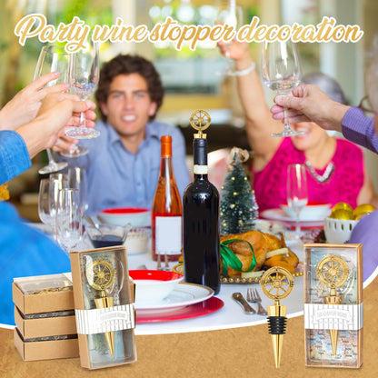 30Pack Rudder Wine Bottle Stoppers - Anchor-Designed Reusable Wine Savers, Elegant Decoration for Wine Lovers & Sailors, Perfect for Home, Yacht Party, Restaurants, Preserve Freshness (Gold)