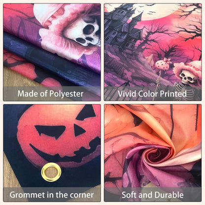 LDWLYW Pink Halloween Backdrop Banner Spooky Witch Halloween Birthday Party Decorations Pink Black Ghost Boo Haunted House Photo Backdrop Background Wall Decor for Girls Kids 7x5 ft