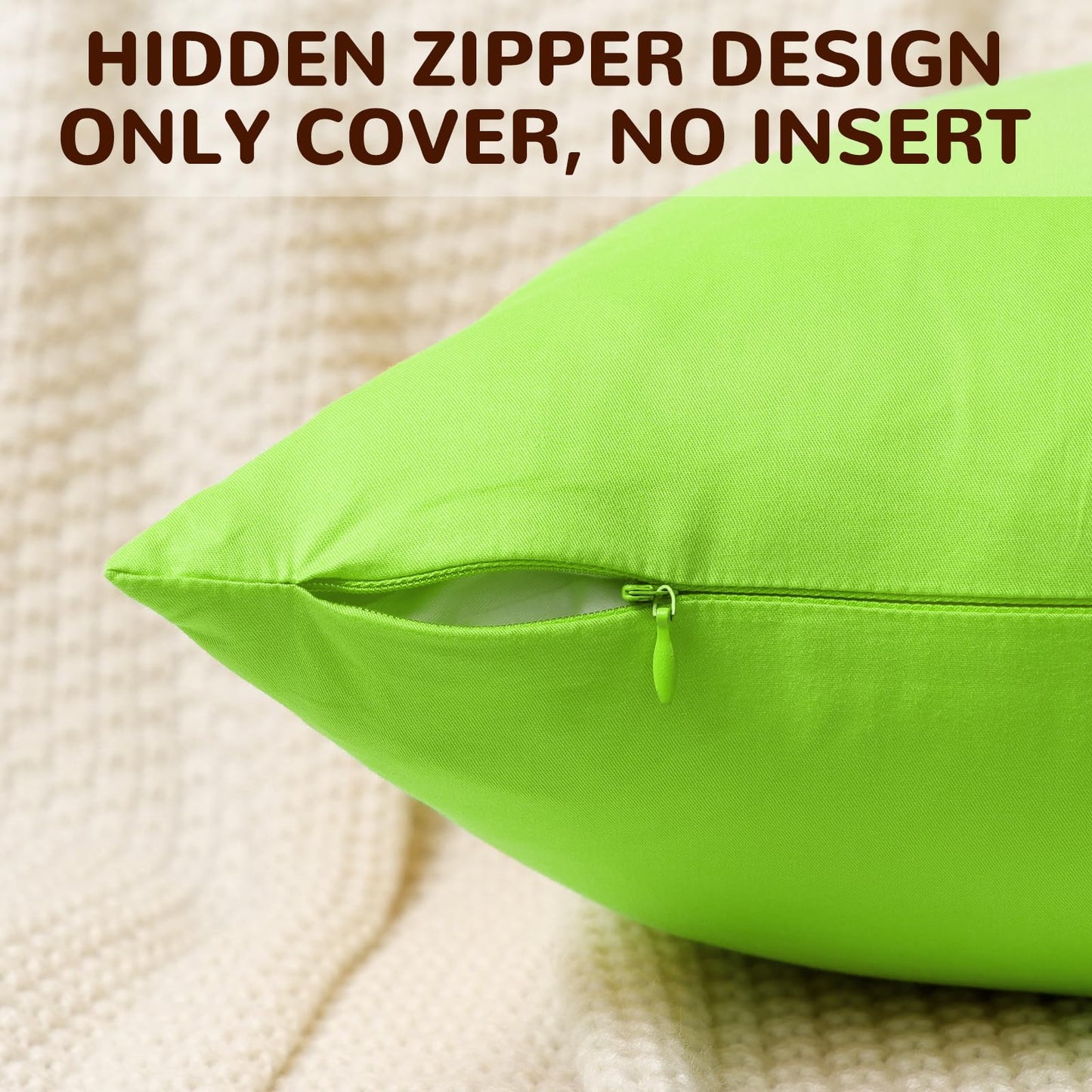 Coddsmz 4 Pack Decorative 100% Cotton Pillow Covers Square Cushion Cover Solid DIY Throw Pillowcase for Home Bed Sofa Halloween Christmas,Light Green,4 Pack-18" x 18"/45x45cm