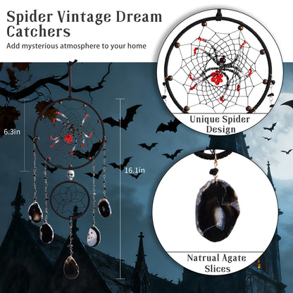 Spider Dream Catchers Black Gothic Dream Catcher Wall Hangings Vintage Crystal Suncatcher Hanging Window Panel Ornaments for Adults Boys