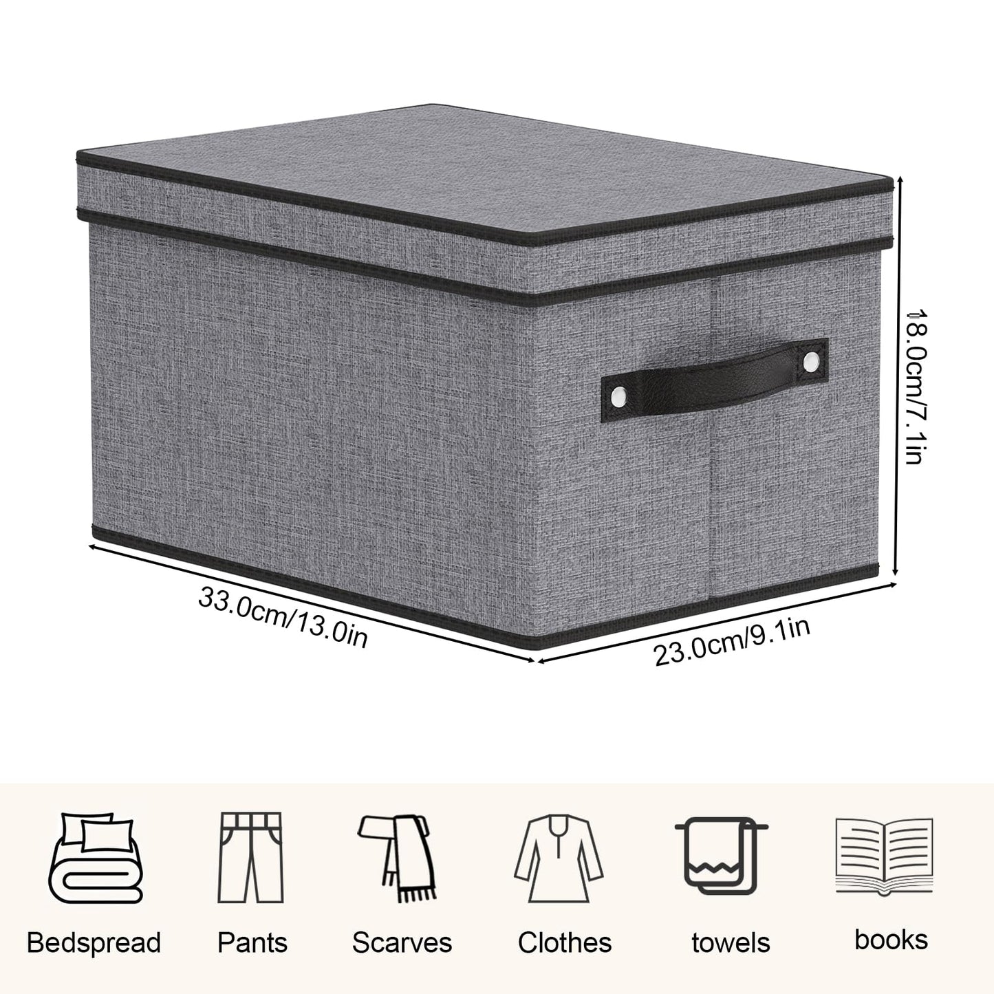 YheenLf Fabric Storage Bin with Lid, 7.1 x 9.1 x 13 Inch Foldable Storage Box for Shelves with Handles, Decorative Linen Closet Organizer, Gray, 1-Pack