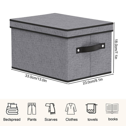 YheenLf Fabric Storage Bin with Lid, 7.1 x 9.1 x 13 Inch Foldable Storage Box for Shelves with Handles, Decorative Linen Closet Organizer, Gray, 1-Pack