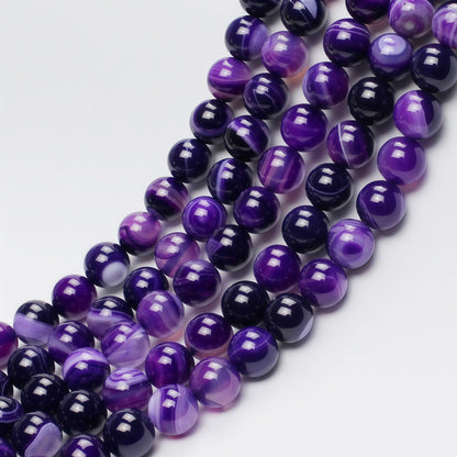 MJDCB Natural Stone Beads Purple Striped Agate Round Loose Beads for Jewelry Making DIY Bracelet Necklace (8mm)