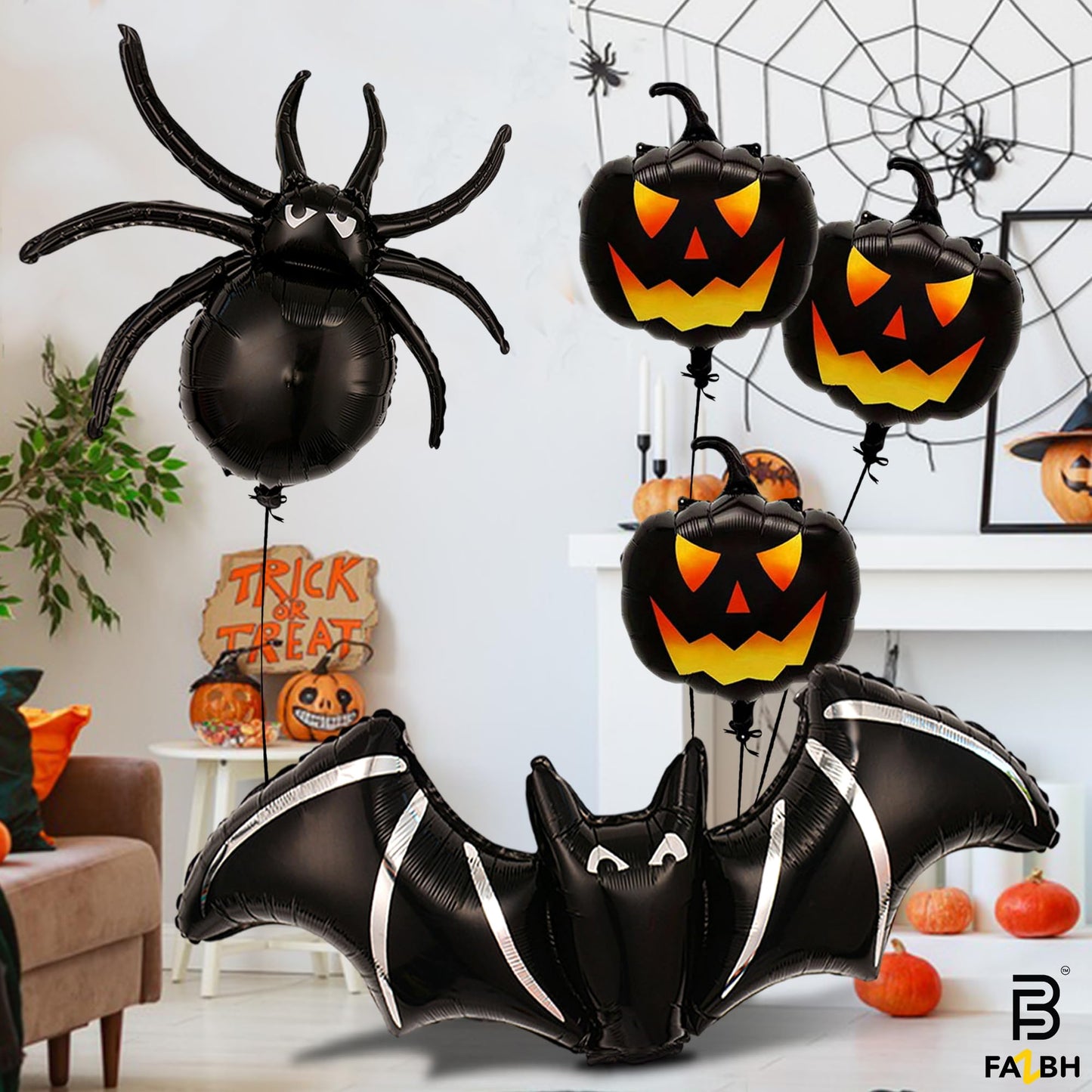 Huge, 47 Inch Spooky Halloween Balloons - Pack of 9 | Black Pumpkin Ballooons, Bat Balloons, 32 Inch Black Spider Balloon | Scary Halloween Party Decorations, Spooky Party Decorations