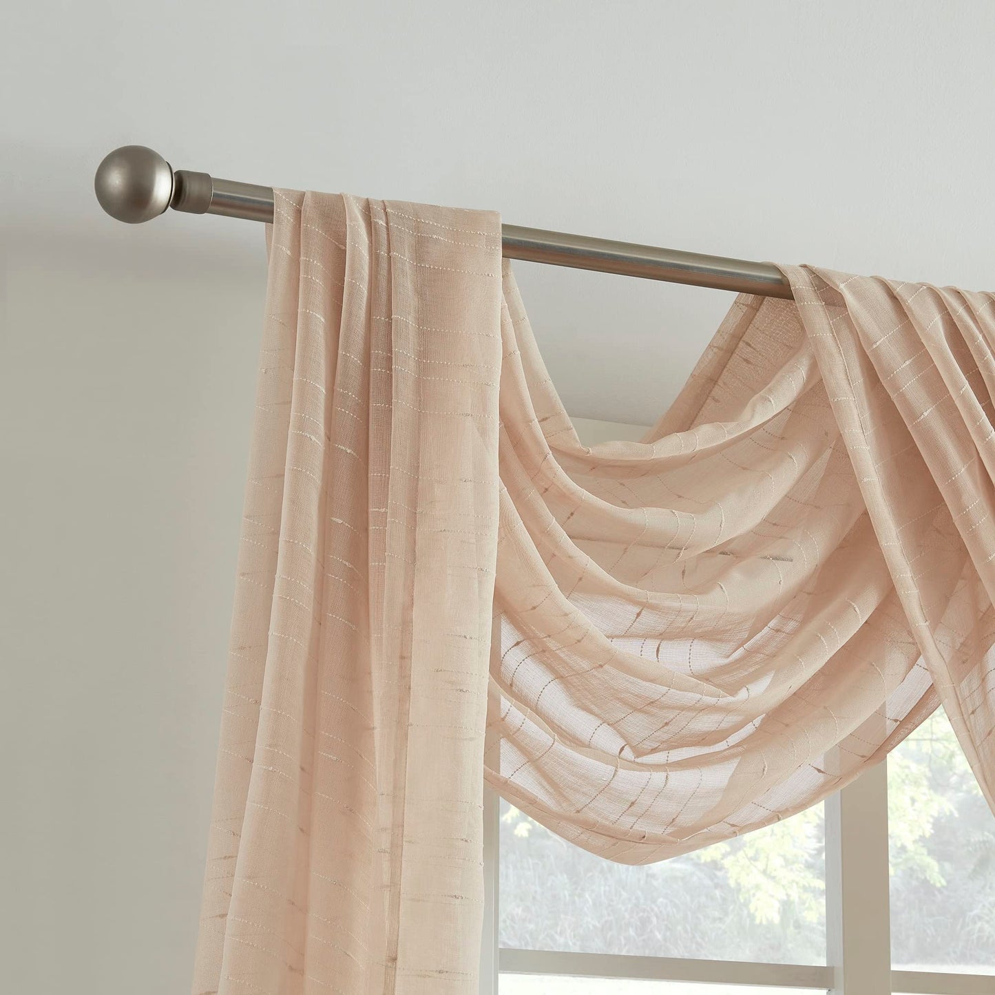 WARM HOME DESIGNS Luxury Linen Window Scarf with Dotted Stripes Pattern. 54 Inch Wide x 216 Inch Long Premium Shabby Chic Window Scarves for Living Room, Kitchen, Bedroom or Dining Room. JN Linen 216"