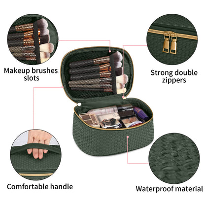 KTMOUW Makeup Bag 3 Pcs Waterproof Cosmetic Bag Set Portable Travel Cosmetic Bag Multifunction Organizer Storage Bag Weave Toiletry Bag for Women, Deep Green