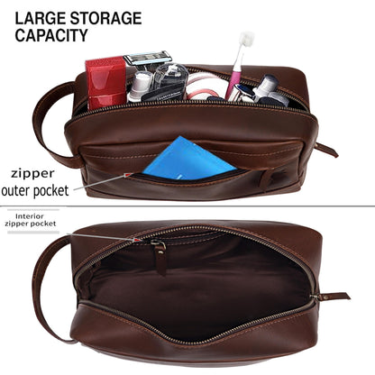 Leather Farm Premium Buffalo Leather Toiletry Bag for Men & Women - Dopp Kit With Water Resistant Lining, Shaving Pouch, Unisex Wash Bag For Toiletries, Gifts For Men and Women - Dark Brown