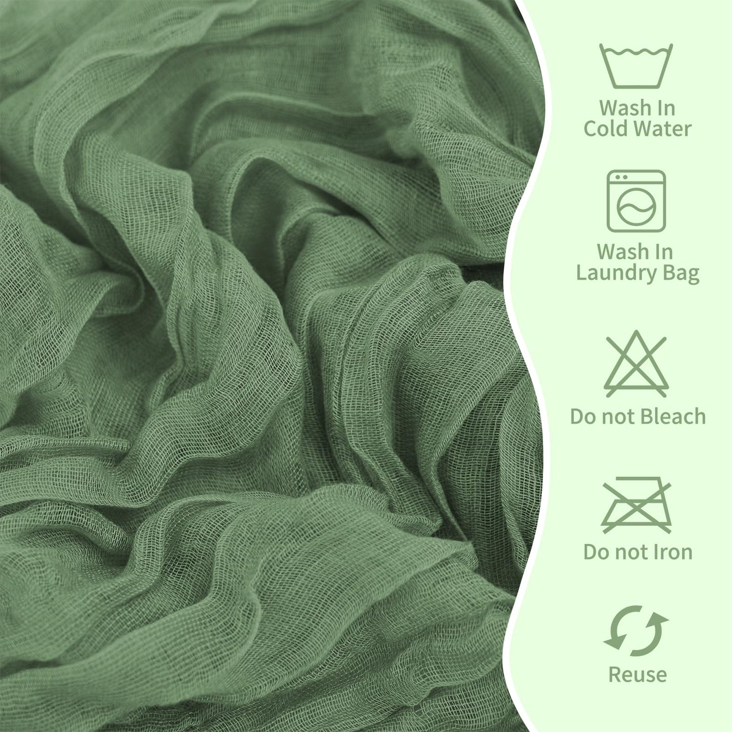 HNPSTBNO 50 PCS Cheesecloth Chair Sashes, Bows Designed ChairSashes, 15.7x70 inch Chair Sashes for Aisle Decorations Universal Chairs Cover Decoration for Wedding Reception Party Banquet (Sage Green)