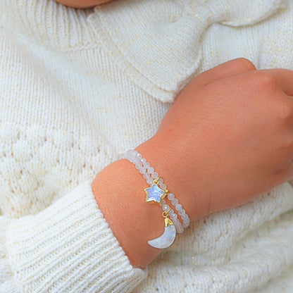 Moonstone Bracelet Birthday Gift for Girls, Toddler Bracelet with Certified 925 Sterling Silver 18K Gold Vermeil Moonstone Crystal Star Charm