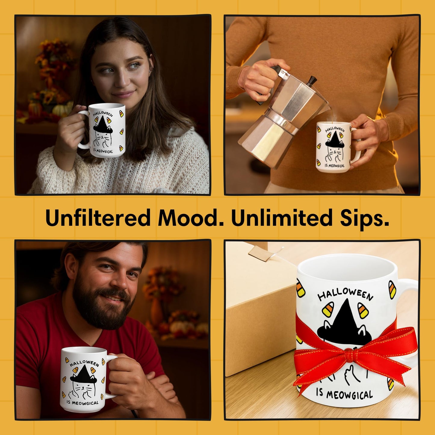 LookHUMAN Halloween Coffee Mug - Halloween Is Meowgical Mugs, Spooky Coffee Mug | Cup Gifts Idea, 15 Ounce