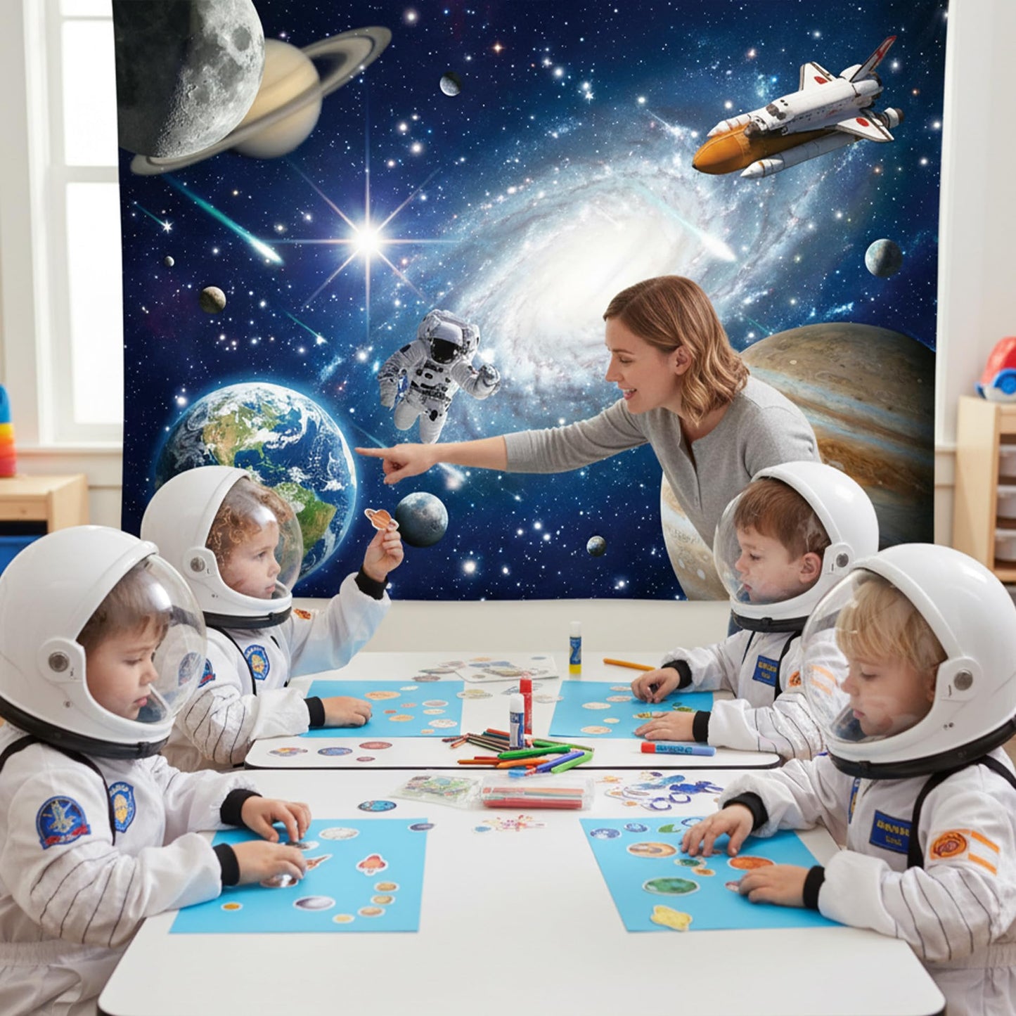 Outer Space Backdrop Party Supplies - 7x5 ft Universe Space Starry Photo Backdrops Planet Astronaut Room Decor for Boys Kids Birthday Newborn Baby Shower Space Solar System Photo Booth Prop
