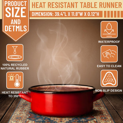 SmoothNovelty Boho Heat Resistant Table Runner 39.4 x 11.8 Inch Faux Leather & Rubber Waterproof Table Protector Pad Heat Proof Trivet 350f for Hot Plates and Pots from Scratch