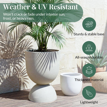 KOL Planters Flower Pots, Large Plastic Urn Planters for Indoor Outdoor Plants, Beige Pedestal Planter Pots, 23 Inch Tall Decorative Planters with Drainage Holes & Plugs for Patio Garden, 1 Pack