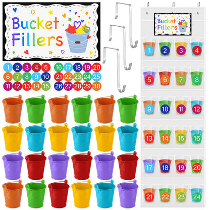 Yoojahow 24 Set Back to School Classroom Management Tools Mini Reward Bucket Filler Activities Have You Filled a Bucket Today Positive Behavior Reward for Teacher Preschool Classroom(Classic)