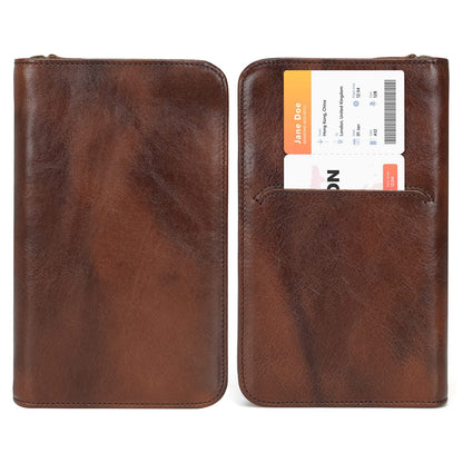 Polare Full Grain Leather Passport Holder Cover Case for Men RFID Blocking Travel Wallet Holds 4 Passports (Coffee)
