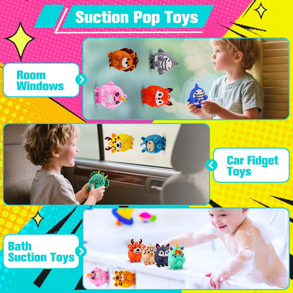 ChildFun 24 PCS Party Favors for Kids, Silicone Animal Pop Fidget Toys with Suction, Pinata Stuffers for Kids, Goodie Bag Stuffers, Birthday Gifts for Boy Girls, Classroom Prizes