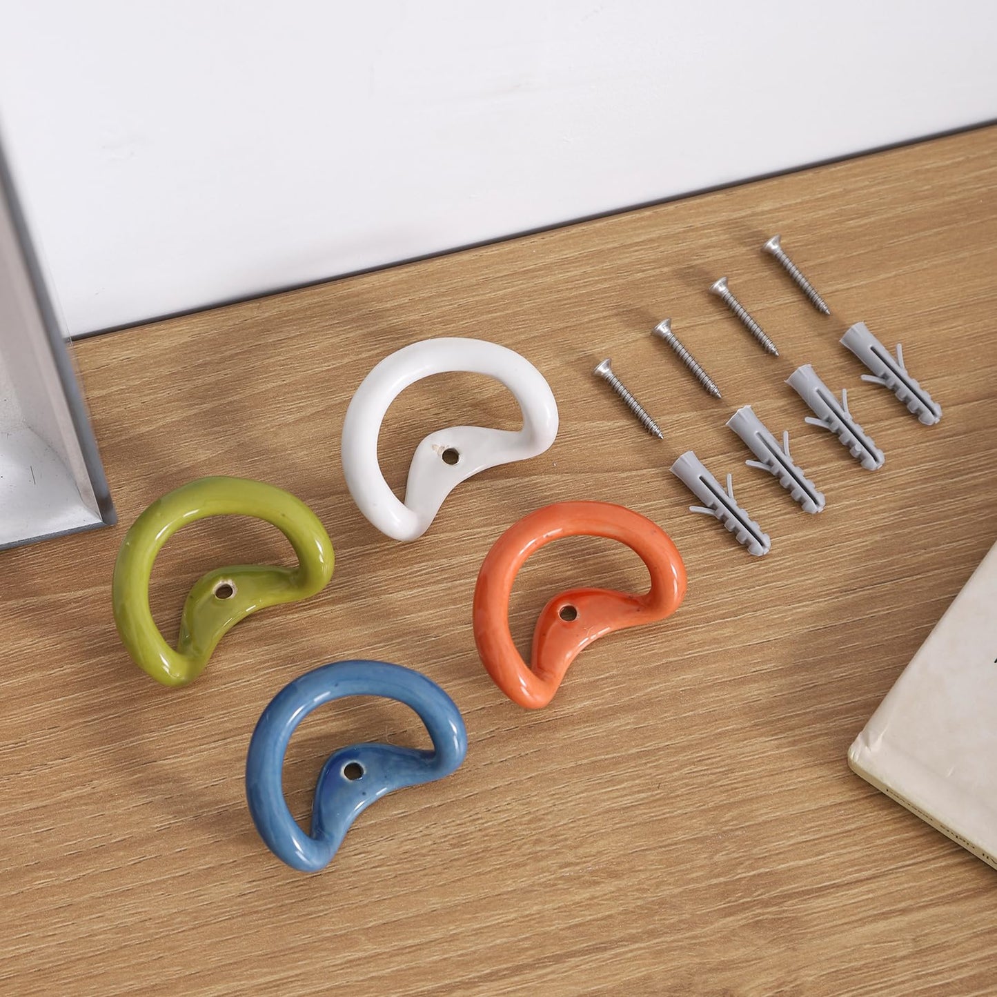 ATLZBLTCI Cute Decorative Hooks for Wall. Ceramic Boho Decorative Hooks for Hanging Things Suitable for bathrooms Towel Coat Key Purse Clothes 4 pcs.