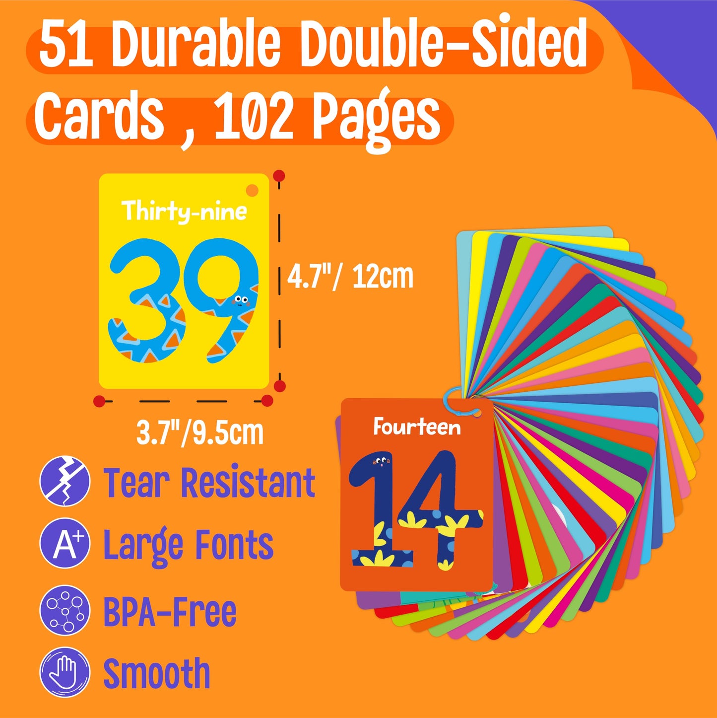 51 PCS Number Flashcards, 0-50 Double Sided Printed Cards with 2 Reclosable Rings, Learn Numbers, Learn to Count-Fun Learning and Educational Flashcards Learning Tool for Kids, Preschoolers, Toddlers