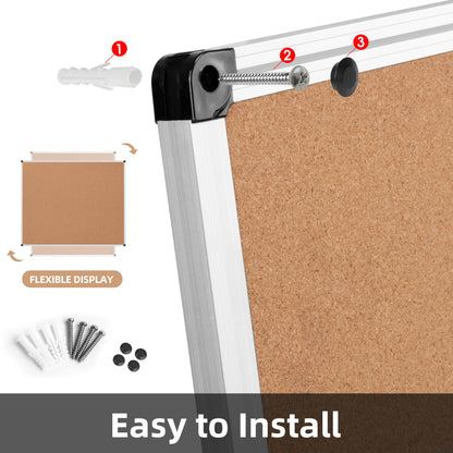Board2by Large Cork Bulletin Board 60" X 36", Silver Aluminum Framed Corkboard for Wall, Wall Mounted Notice Pin Board with Push Pins for School, Home & Office - 5' x3' Corkboard
