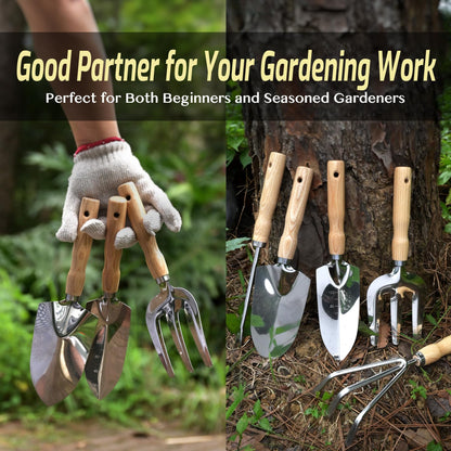 SMOOTHWIND 13-Piece Garden Tools Set with Tote Bag & Apron, Repotting Mat - Stainless Steel Heavy Duty Planting Kit, Ergonomic Non-Slip Handles - Gardening Gift for Women, Mom, Home Gardeners