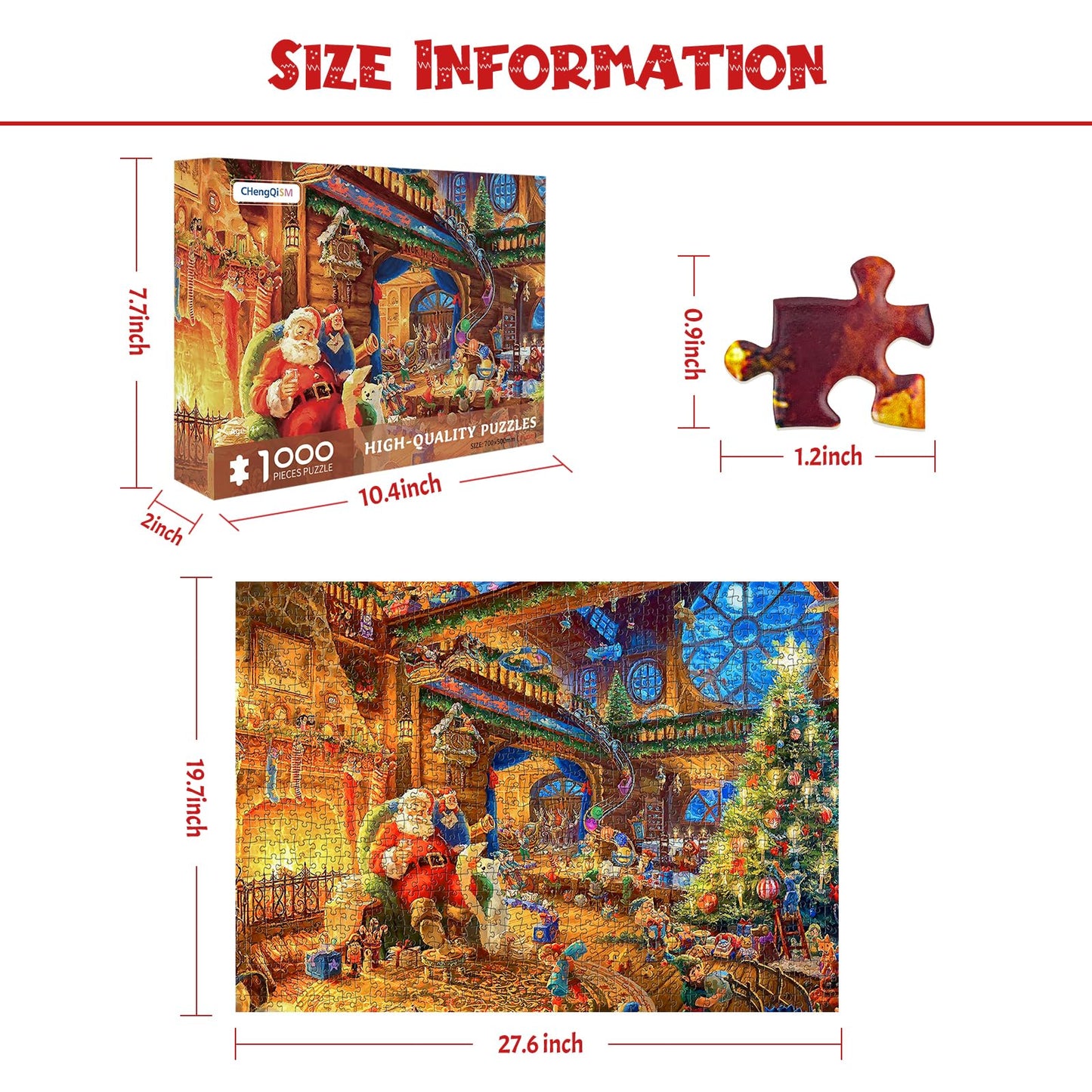 MBOQIU 1000 Piece Puzzle for Adults - Christmas Cabin Christmas Puzzle, Letters on Back, Santa Claus Christmas Vacation Jigsaw Puzzles, Challenging Puzzles for Teens Seniors - 27.6 x 19.7 inches