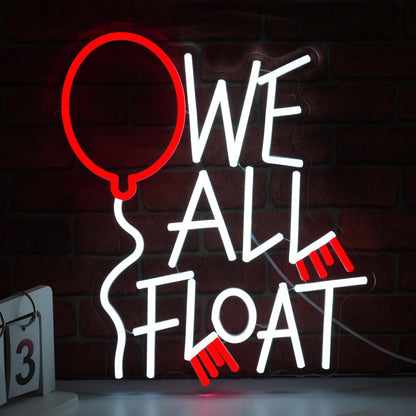 LIUOZHTEA Halloween Neon Sign We All Float Light Up Sign for Halloween Wall Decor Ghost Float Neon Light for Halloween Party Horror Theme Gothic Spooky House (Dimmable USB)