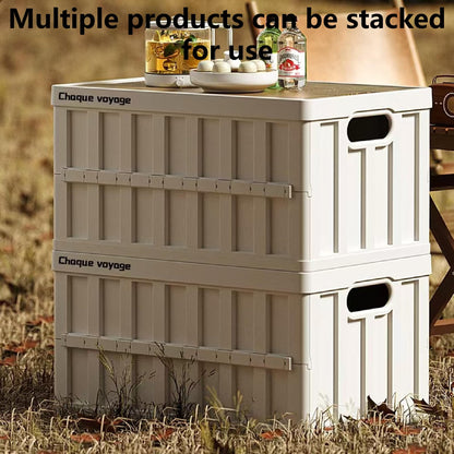 MEYINA 7.93-13.21 gallon large capacity camping folding box storage box organizing box, suitable for home, outdoor camping, car use - black, white, green (White stripes, 16.5x11x8.6)