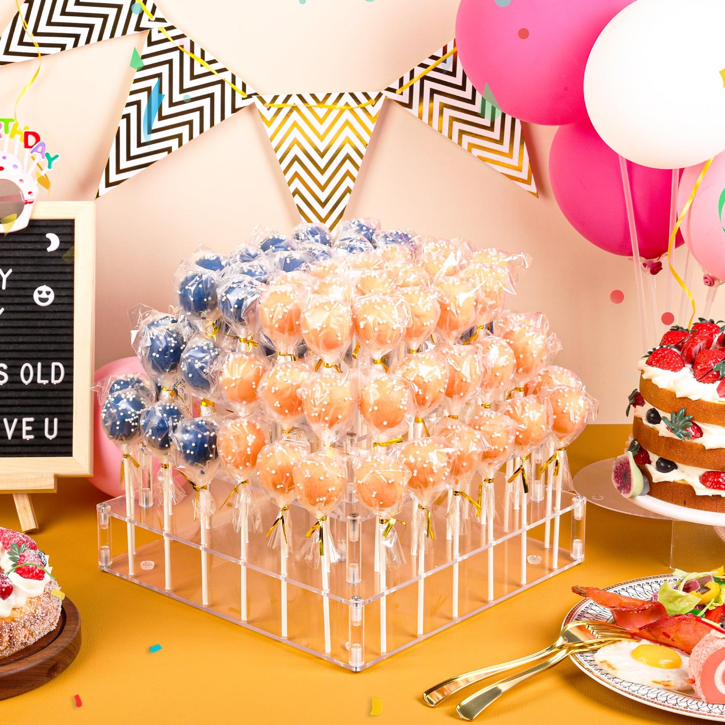 Goabroa Cake Pop Stand, 72 Holes Upgraded Acrylic Cake Pop Holder with LED Light, Cake Pop Display for Weddings Christmas Birthday Parties Anniversaries Halloween Candy Decorative