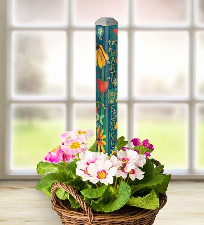 Studio M Art Pole, PVC Weather Resistant Pole with Vinyl Bowl 16 inches Tall Outdoor Decoration for Gardens, Patios, Yards, Landscaping and Birding Accessories, Earth Laughs in Flowers