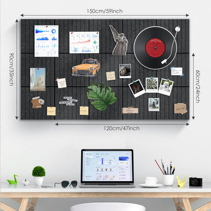 Bulletin Board 47" X 24" Cork Boards for Wall Alternative 8 Pack Grey Fine-Stripe Felt Bulletin Board 48 Safe Adhesive 35 Push Pins for Office School Home Room Decor