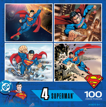 MasterPieces Puzzle Set - 4-Pack 100 Piece Jigsaw Puzzle for Kids - Superman 4-Pack - 8"x10"